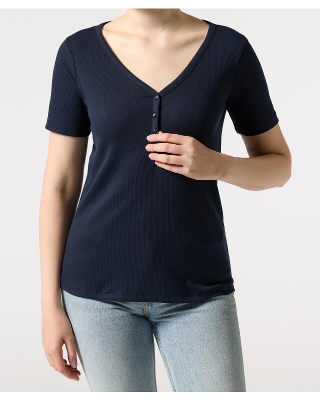 T-shirt à boutons femme, bleu marine (KiK T-Shirt mit Knopfleiste (dunkelblau)) — KiK, produit allemand authentique au Maroc