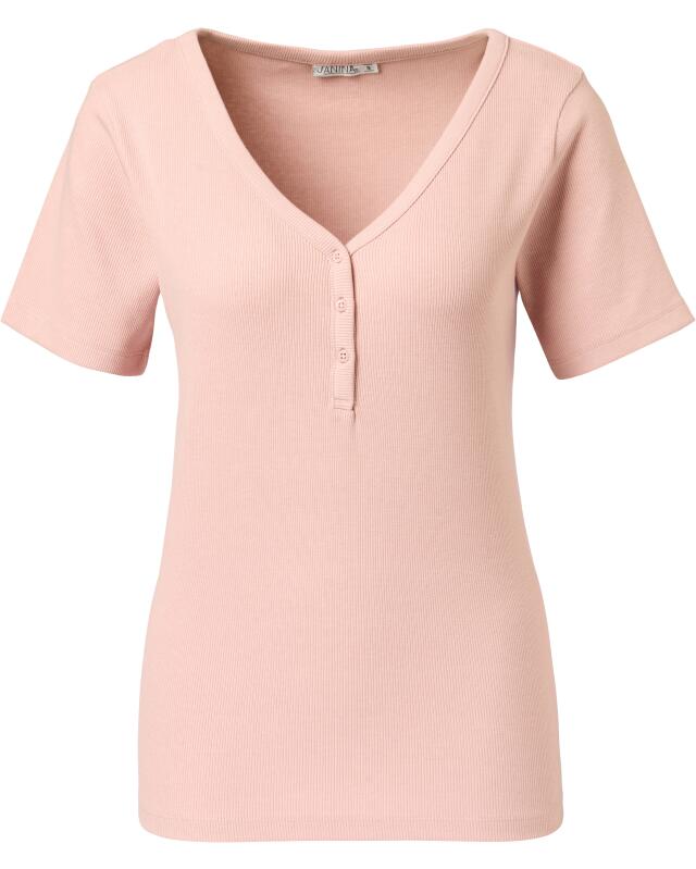T-shirt à boutons femme, rose chiné (KiK T-Shirt mit Knopfleiste (rosa melange)) — KiK, produit allemand authentique au Maroc