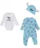 Newborn Mütze + Body + Strampler hellblau