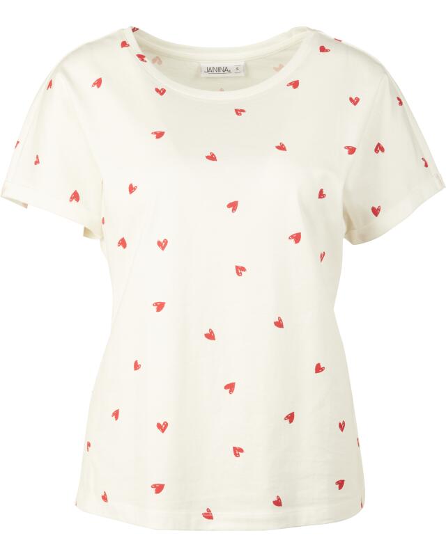 تيشيرت بطبعة شاملة للنساء، أبيض مطبوع (KiK T-Shirt mit Allover-Print (weiß bedruckt)) — KiK, منتج ألماني أصلي في المغرب