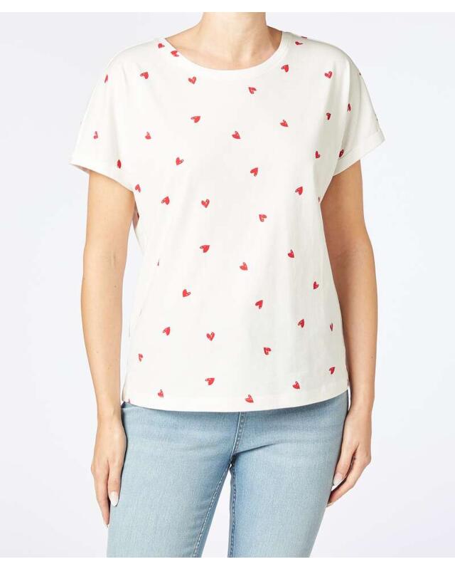 تيشيرت بطبعة شاملة للنساء، أبيض مطبوع (KiK T-Shirt mit Allover-Print (weiß bedruckt)) — KiK, منتج ألماني أصلي في المغرب