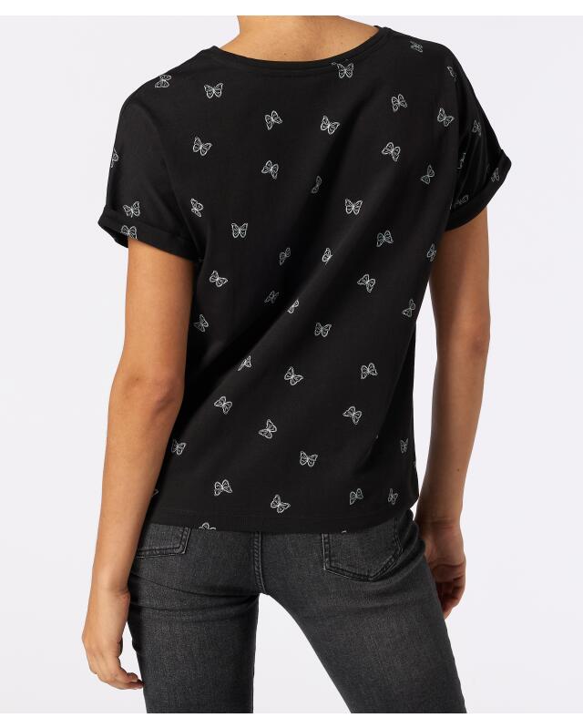 تيشيرت بطبعة شاملة للنساء، أسود/أبيض (KiK T-Shirt mit Allover-Print (schwarz/weiß)) — KiK, منتج ألماني أصلي في المغرب