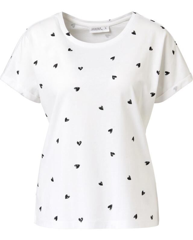 تيشيرت بطبعة شاملة للنساء، أبيض مطبوع (KiK T-Shirt mit Allover-Print (weiß bedruckt)) — KiK, منتج ألماني أصلي في المغرب
