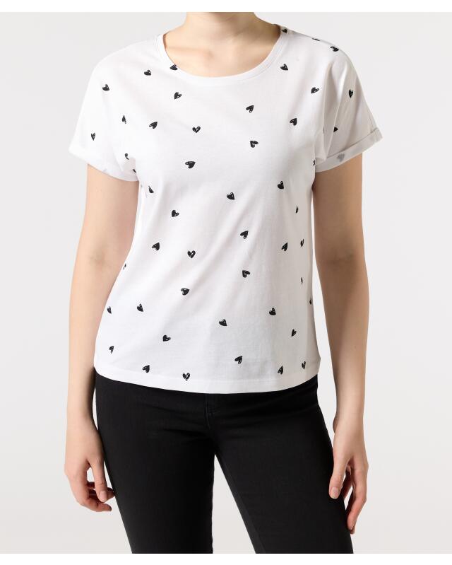 تيشيرت بطبعة شاملة للنساء، أبيض مطبوع (KiK T-Shirt mit Allover-Print (weiß bedruckt)) — KiK, منتج ألماني أصلي في المغرب