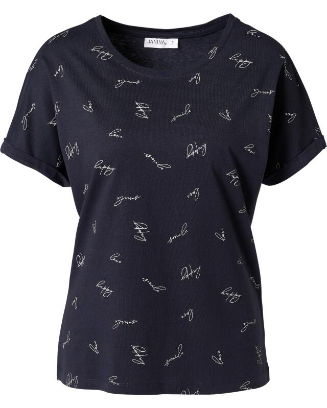 T-shirt à imprimé intégral femme, bleu marine (KiK T-Shirt mit Allover-Print (dunkelblau)) — KiK, produit allemand authentique au Maroc