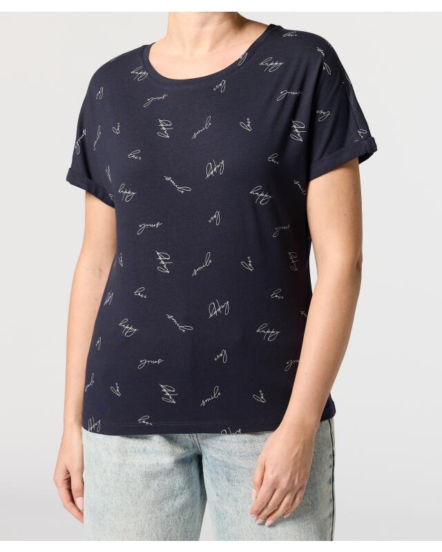 T-shirt à imprimé intégral femme, bleu marine (KiK T-Shirt mit Allover-Print (dunkelblau)) — KiK, produit allemand authentique au Maroc