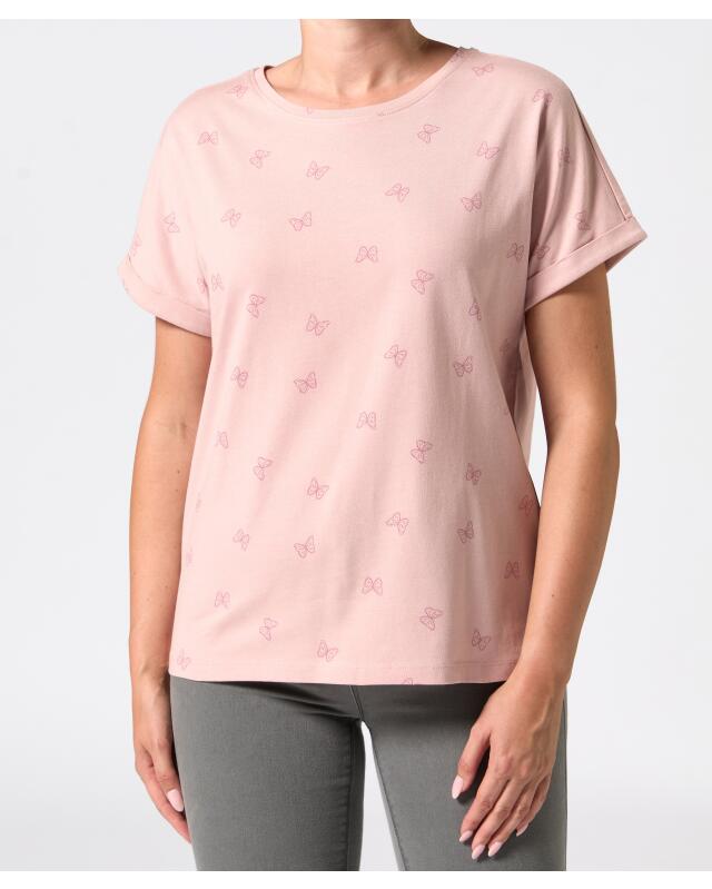تيشيرت بطبعة شاملة للنساء، وردي غامق (KiK T-Shirt mit Allover-Print (dunkelrosa)) — KiK, منتج ألماني أصلي في المغرب