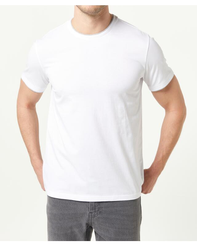 T-shirt effet double couche homme, blanc (KiK T-Shirt in Doppellagenoptik (weiß)) — KiK, produit allemand authentique au Maroc