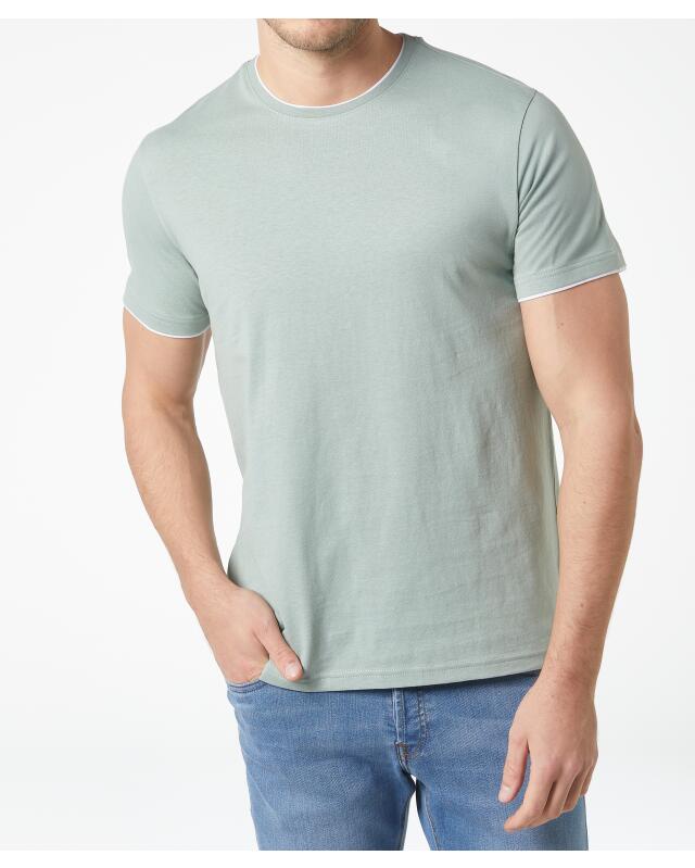 T-shirt effet double couche homme, vert clair (KiK T-Shirt in Doppellagenoptik (hellgrün)) — KiK, produit allemand authentique au Maroc