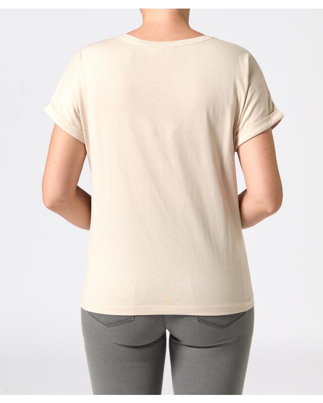 T-shirt à manches retroussées femme, crème (KiK T-Shirt mit Ärmelumschlag (creme)) — KiK, produit allemand authentique au Maroc