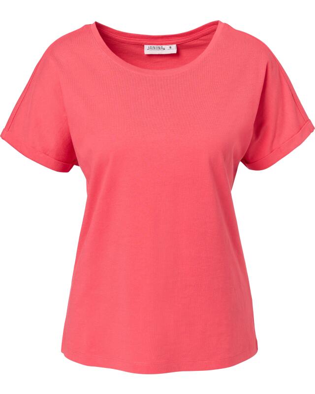 T-shirt with rolled sleeves for women, dark coral (KiK T-Shirt mit Ärmelumschlag (Dunkelkoralle)) — KiK, authentic German product in Morocco