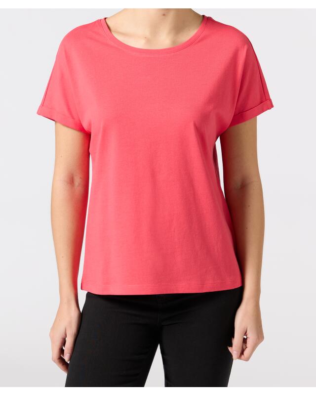 T-shirt with rolled sleeves for women, dark coral (KiK T-Shirt mit Ärmelumschlag (Dunkelkoralle)) — KiK, authentic German product in Morocco