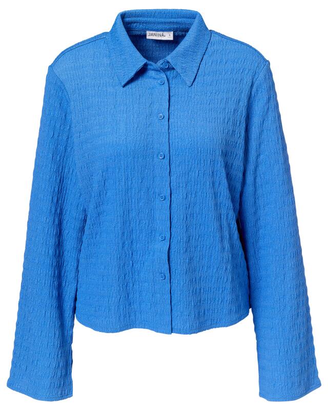 بلوزة بقماش مجعد وأكمام واسعة للنساء، أزرق (KiK Crinkle-Bluse mit Trompetenärmeln (blau)) — KiK, منتج ألماني أصلي في المغرب