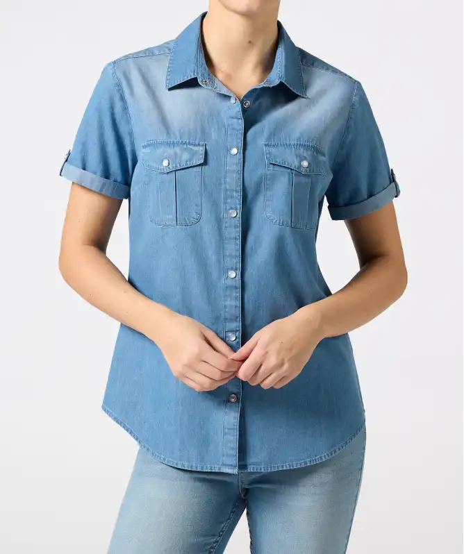 Jeansbluse mit kurzen Ärmeln