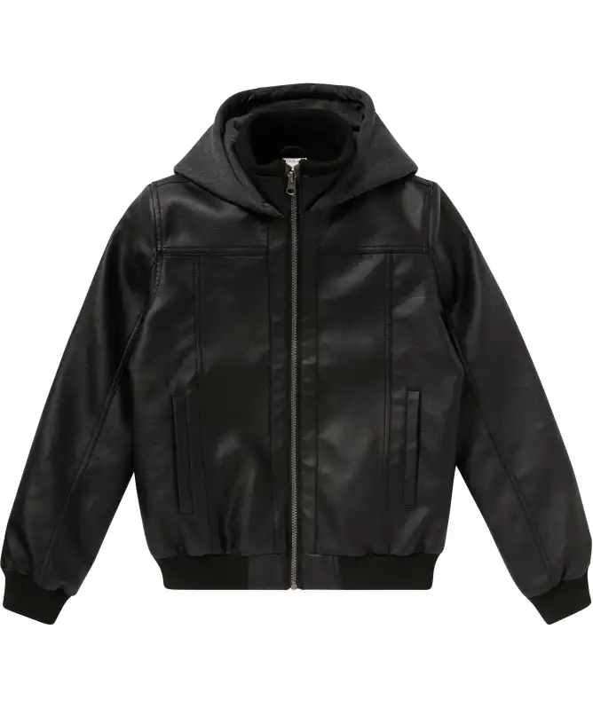 Kunstlederjacke mit Sweatkapuze