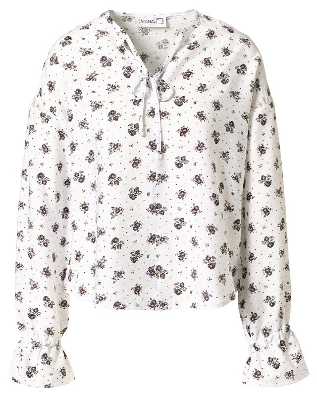 Blouse with lacing for women, white printed (KiK Bluse mit Schnürungen (weiß bedruckt)) — KiK, authentic German product in Morocco