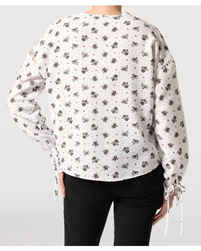 Blouse with lacing for women, white printed (KiK Bluse mit Schnürungen (weiß bedruckt)) — KiK, authentic German product in Morocco