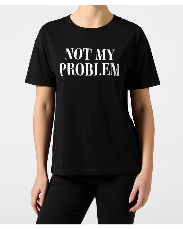 T-shirt à inscription femme, noir imprimé (KiK T-Shirt mit Schriftzug (schwarz bedruckt)) — KiK, produit allemand authentique au Maroc
