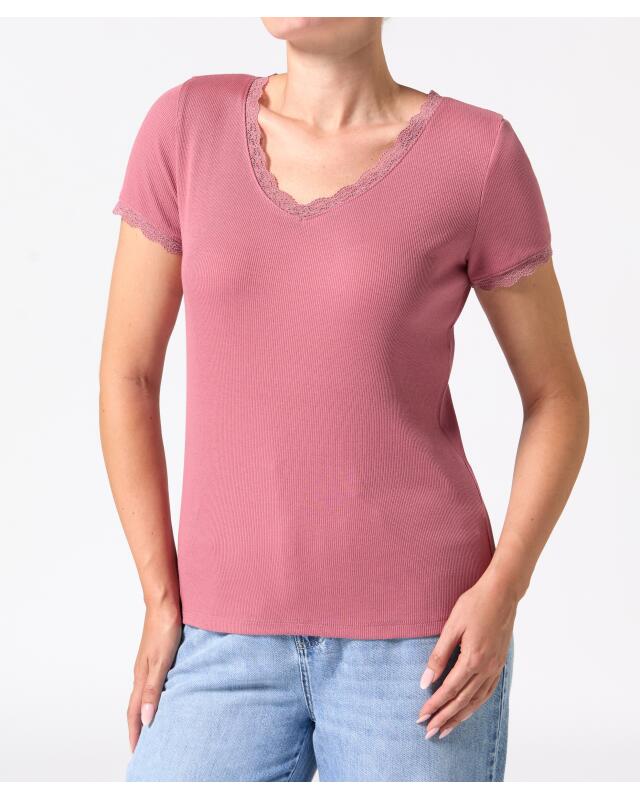 T-shirt à détails en dentelle femme, rose foncé (KiK T-Shirt mit Spitzendetails (dunkelrosa)) — KiK, produit allemand authentique au Maroc