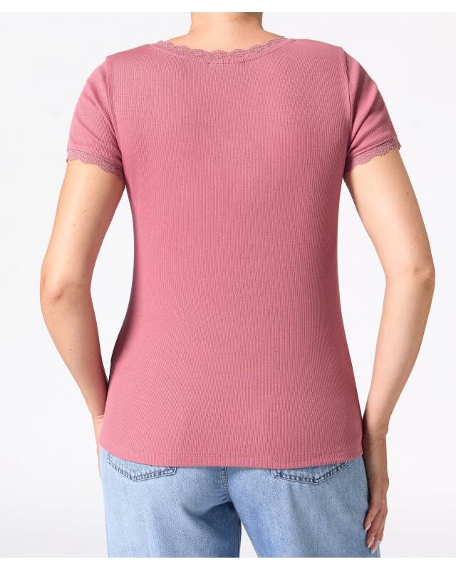 T-shirt à détails en dentelle femme, rose foncé (KiK T-Shirt mit Spitzendetails (dunkelrosa)) — KiK, produit allemand authentique au Maroc