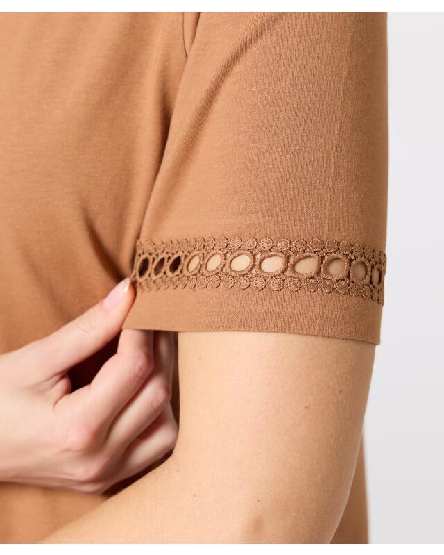 T-shirt à détails au crochet femme, marron (KiK T-Shirt mit Häkeldetails (braun)) — KiK, produit allemand authentique au Maroc
