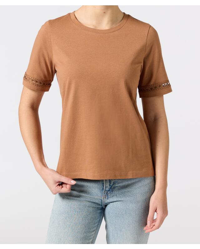 T-shirt à détails au crochet femme, marron (KiK T-Shirt mit Häkeldetails (braun)) — KiK, produit allemand authentique au Maroc