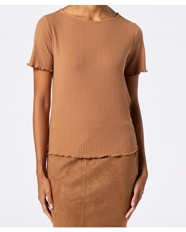 T-shirt côtelé femme, marron (KiK Geripptes T-Shirt (braun)) — KiK, produit allemand authentique au Maroc