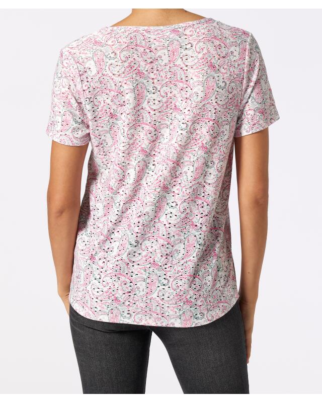 T-shirt à motif ajouré femme, rose imprimé (KiK T-Shirt mit Lochmuster (rosa bedruckt)) — KiK, produit allemand authentique au Maroc