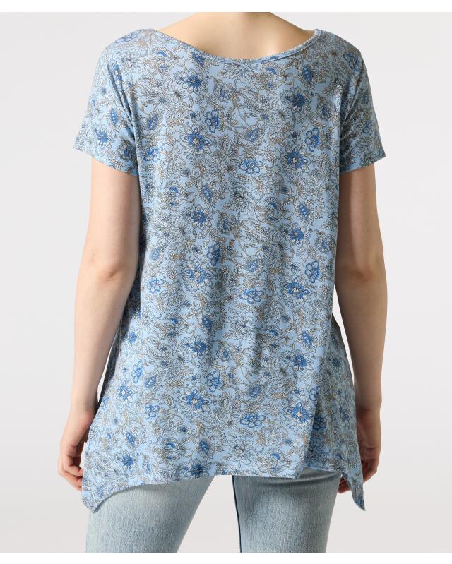 T-shirt à ourlet pointu femme, bleu imprimé (KiK Zipfelshirt (blau bedruckt)) — KiK, produit allemand authentique au Maroc