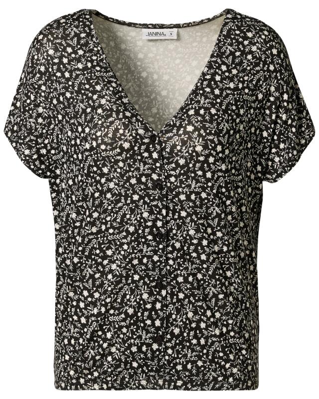 Blouse-style T-shirt for women, black printed (KiK Blusenshirt (schwarz bedruckt)) — KiK, authentic German product in Morocco