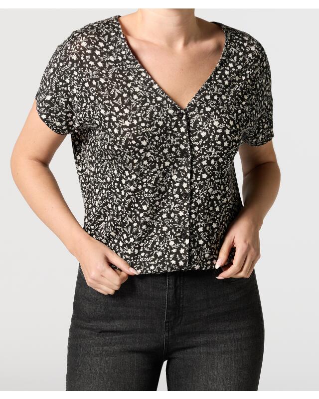Blouse-style T-shirt for women, black printed (KiK Blusenshirt (schwarz bedruckt)) — KiK, authentic German product in Morocco