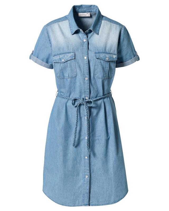 Robe en jean avec ceinture à nouer femme, jean clair (KiK Jeanskleid mit Bindegürtel (jeansblau hell)) — KiK, produit allemand authentique au Maroc