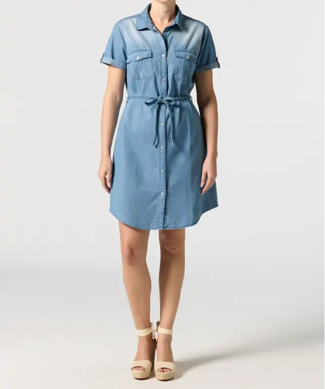 Jurk denim met strikcentuur