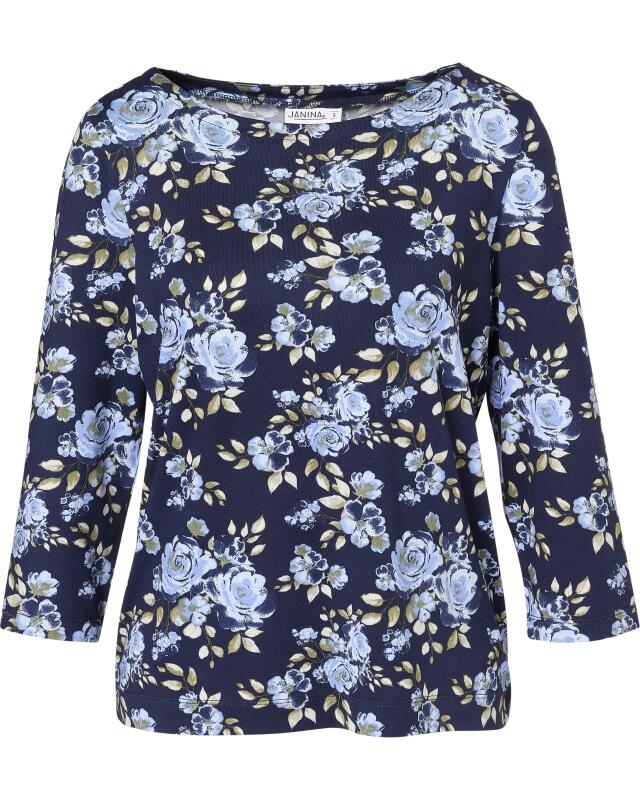 T-shirt manches 3/4 femme, bleu imprimé (KiK Shirt mit 3/4-Arm (blau bedruckt)) — KiK, produit allemand authentique au Maroc