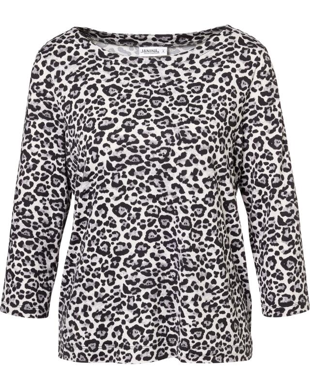 3/4-sleeve top for women, grey leopard print (KiK Shirt mit 3/4-Arm (Leo Grau)) — KiK, authentic German product in Morocco