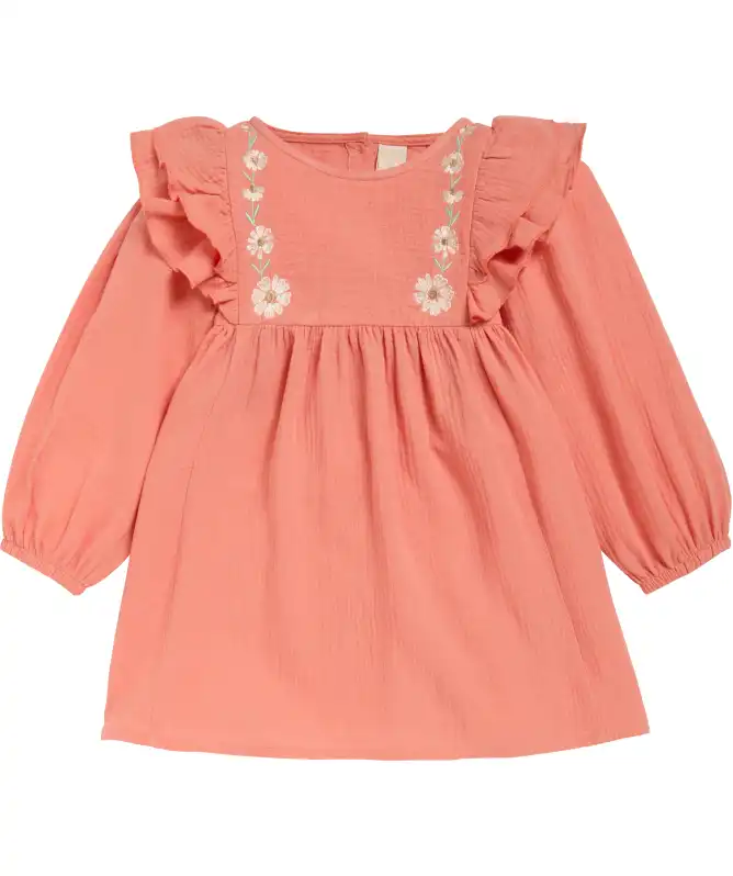 Musselinkleid mit Blumenstickereien