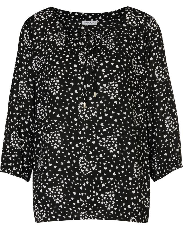 Blouse with hearts for women, black/white (KiK Bluse mit Herzen (schwarz/weiß)) — KiK, authentic German product in Morocco