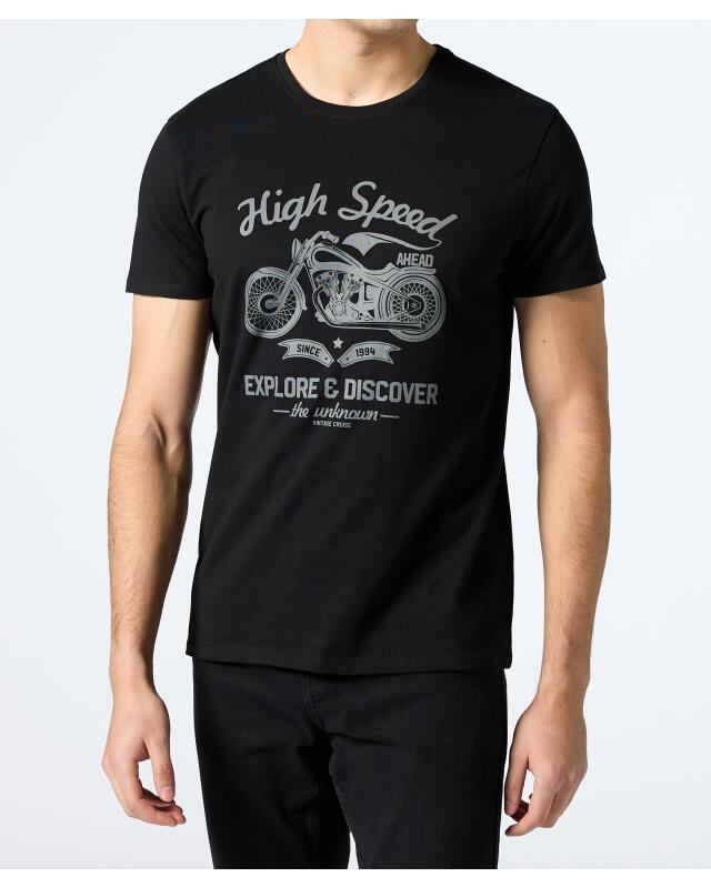 تيشيرت بنقشة دراجة نارية للرجال، أسود (KiK T-Shirt Motorrad (schwarz)) — KiK, منتج ألماني أصلي في المغرب