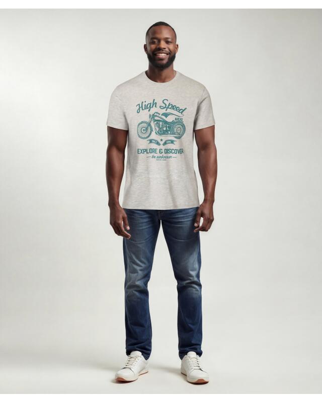 تيشيرت بنقشة دراجة نارية للرجال، رمادي مبرقش (KiK T-Shirt Motorrad (grau melange)) — KiK, منتج ألماني أصلي في المغرب