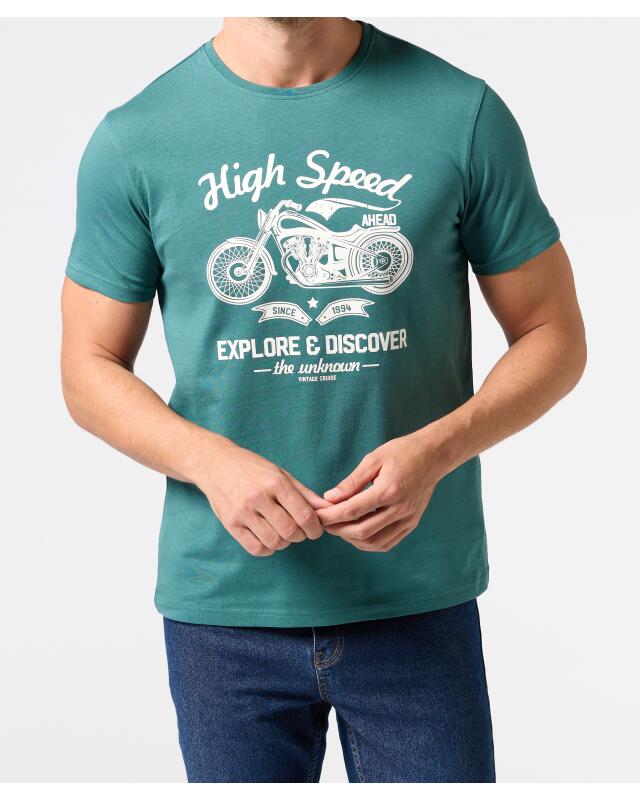 تيشيرت بنقشة دراجة نارية للرجال، أخضر صنوبري (KiK T-Shirt Motorrad (tanne)) — KiK, منتج ألماني أصلي في المغرب