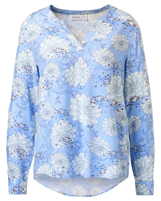 بلوزة بزهور للنساء، أزرق مطبوع (KiK Blumen-Bluse (blau bedruckt)) — KiK, منتج ألماني أصلي في المغرب
