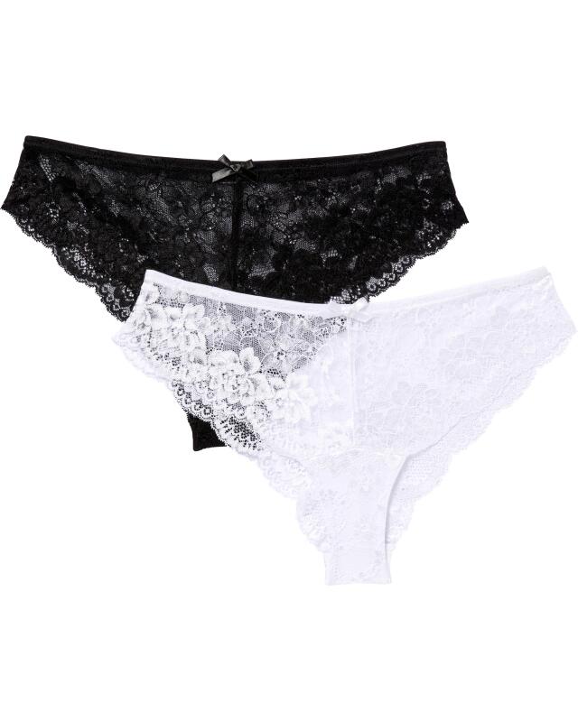 سراويل داخلية قصيرة من الدانتيل للنساء، أسود/أبيض (KiK Pantys aus Spitze (schwarz/weiß)) — KiK, منتج ألماني أصلي في المغرب