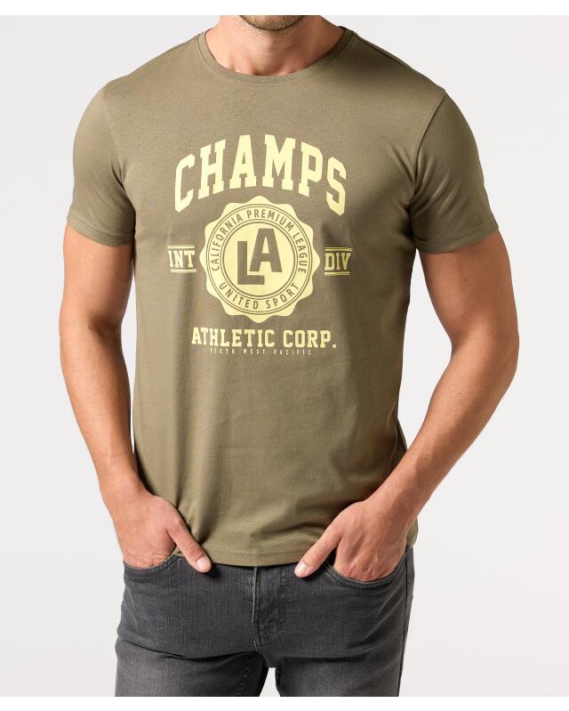 T-shirt à imprimé devant homme, kaki (KiK T-Shirt mit Frontprint (Khaki)) — KiK, produit allemand authentique au Maroc