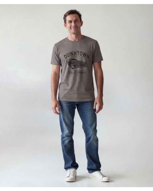 T-shirt with front print for men, grey (KiK T-Shirt mit Frontprint (grau)) — KiK, authentic German product in Morocco