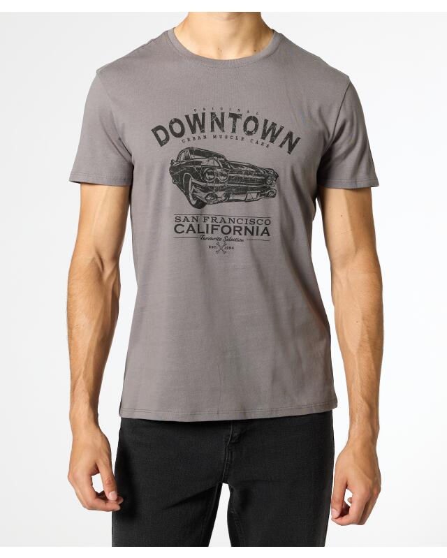 T-shirt with front print for men, grey (KiK T-Shirt mit Frontprint (grau)) — KiK, authentic German product in Morocco
