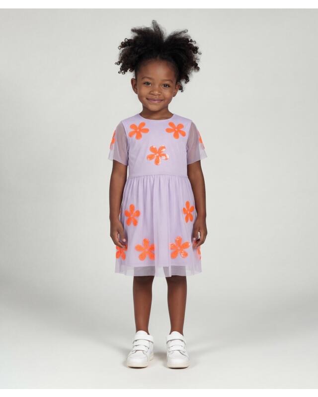 Robe en mesh à fleurs fille, lilas (KiK Mesh-Kleid mit Blumen (flieder)) — KiK, produit allemand authentique au Maroc