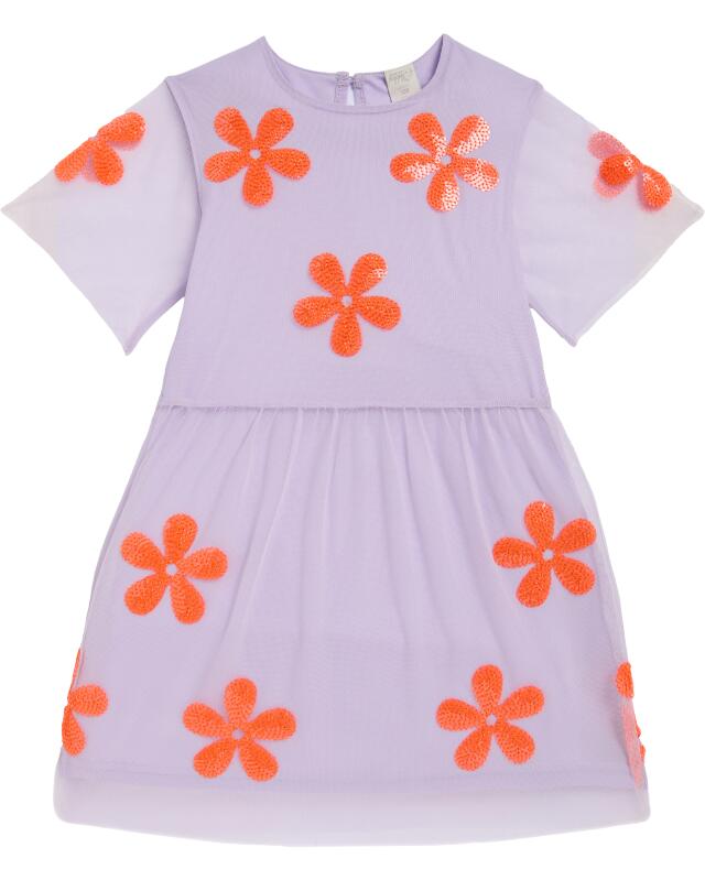 Robe en mesh à fleurs fille, lilas (KiK Mesh-Kleid mit Blumen (flieder)) — KiK, produit allemand authentique au Maroc