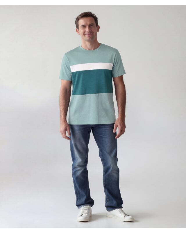 T-shirt with contrast panels for men, petrol (KiK T-Shirt mit Kontrasteinsätzen (petrol)) — KiK, authentic German product in Morocco