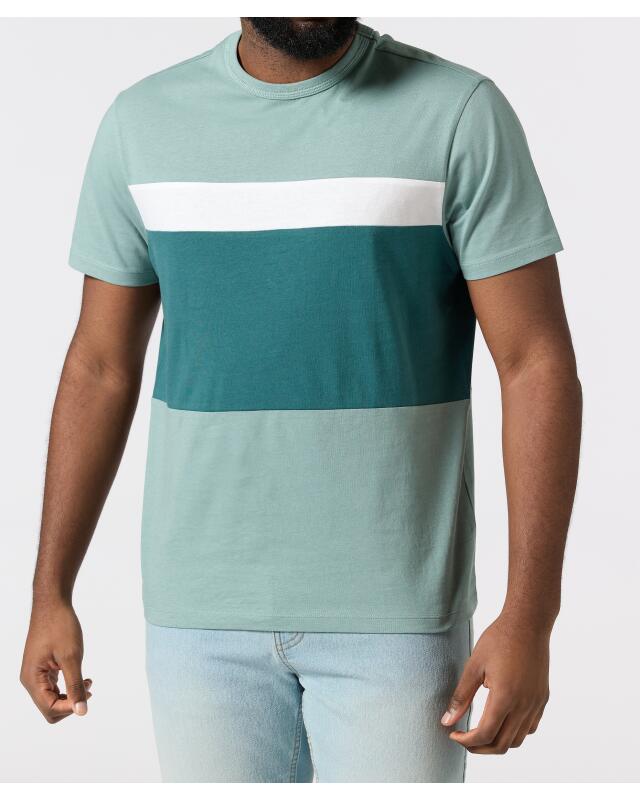 T-shirt with contrast panels for men, petrol (KiK T-Shirt mit Kontrasteinsätzen (petrol)) — KiK, authentic German product in Morocco