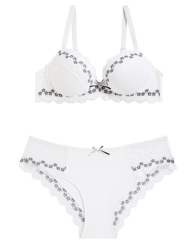 Soutien-gorge push-up + slip brésilien femme, blanc/noir (KiK Push-up-BH + Brazilian-Slip (weiß/schwarz)) — KiK, produit allemand authentique au Maroc